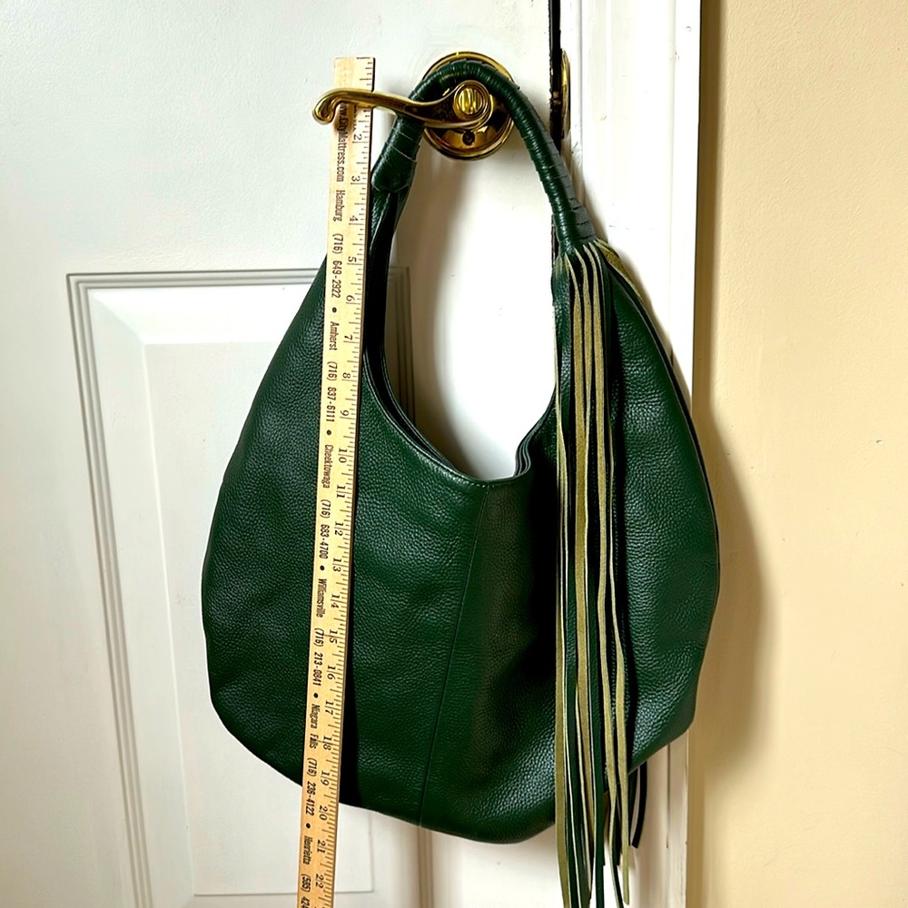 “B-LOW THE BELT” Fiona large green leather HOBO style bag